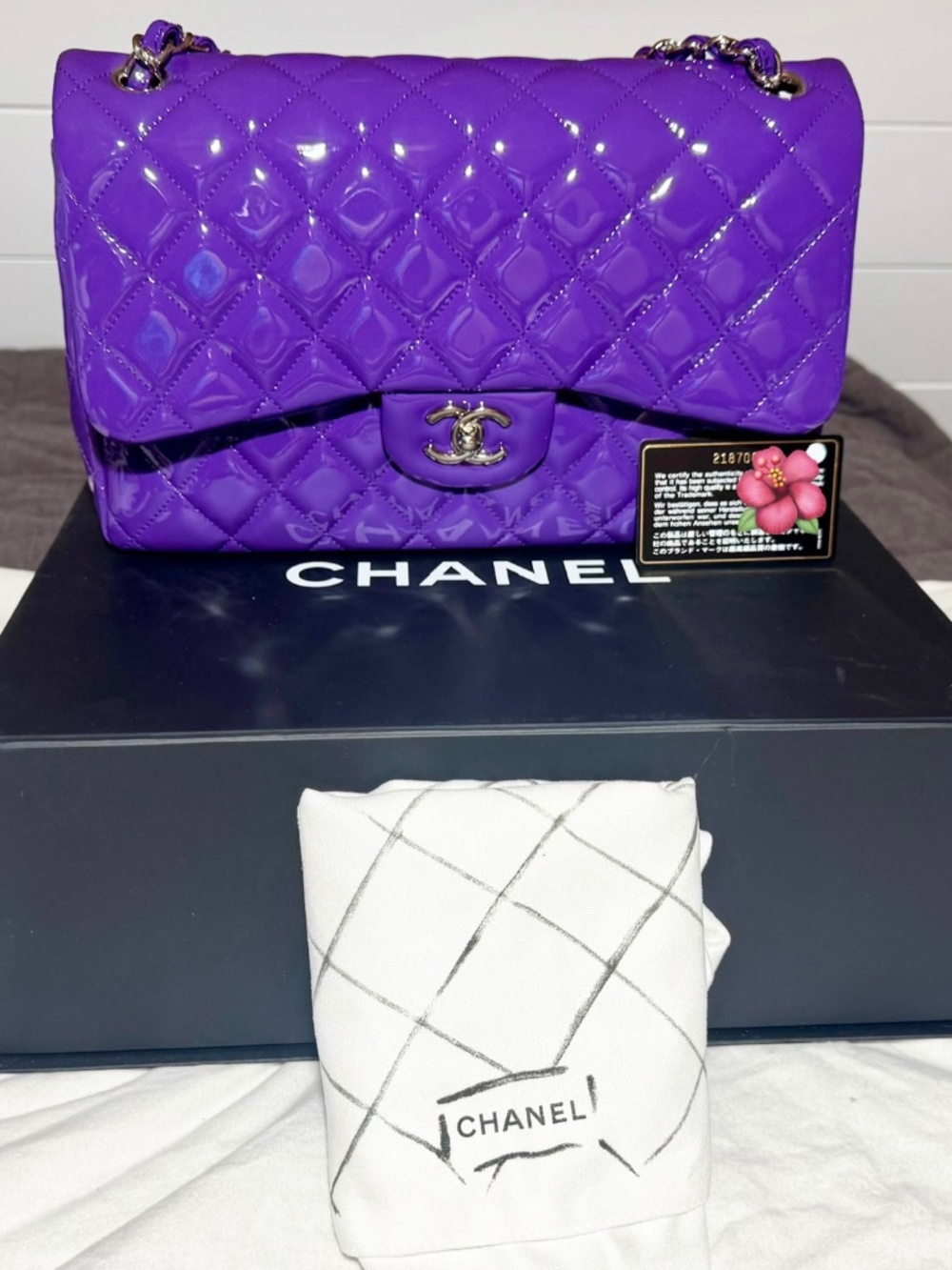 Authentic Chanel Classic Jumbo Patent Leather SHW